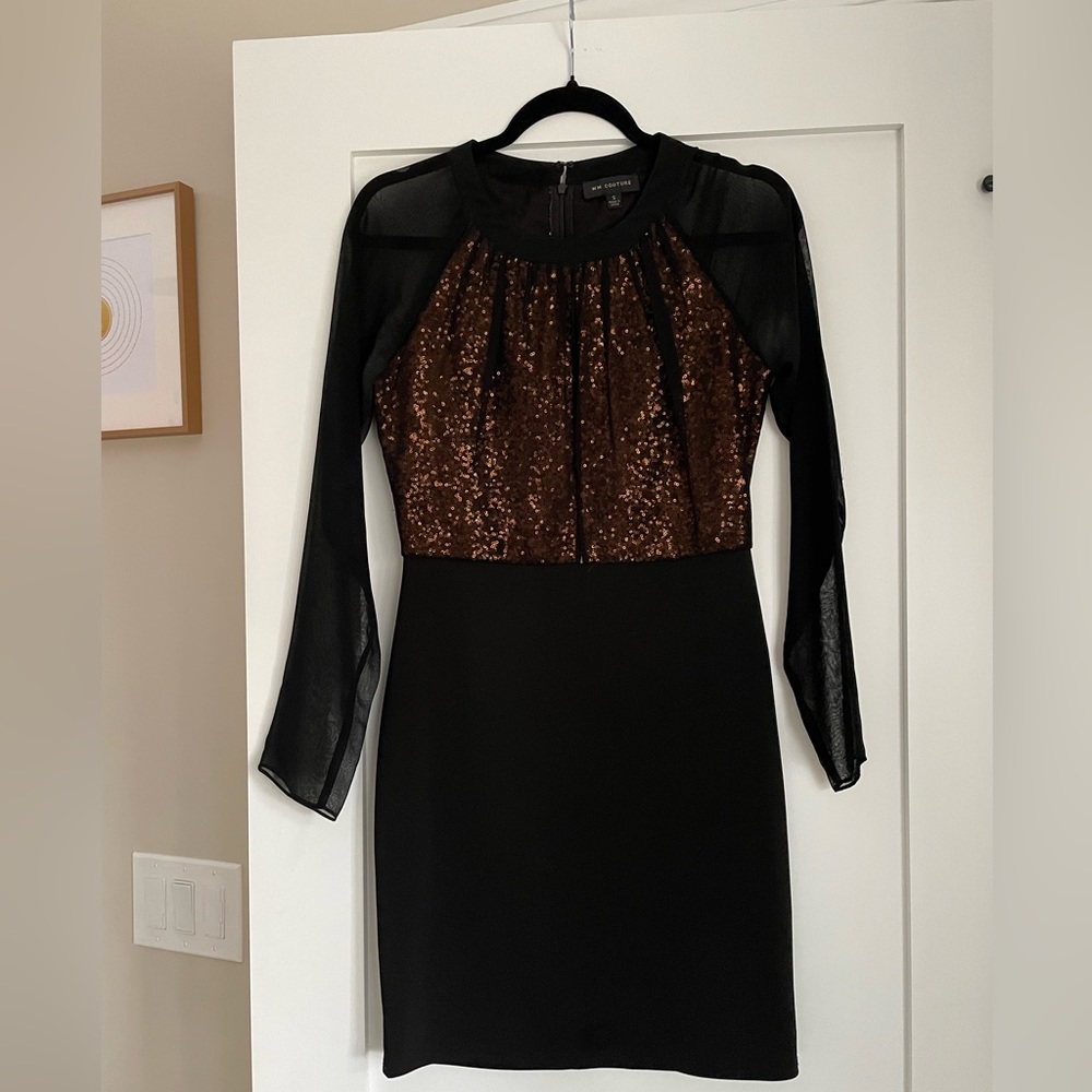 Sheer Long Sleeve with Copper Sequin Dress
